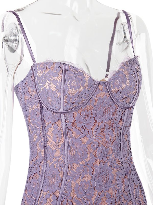 Purple Lace Cupped Strap Mini Dress Purple Lace Cupped Strap Mini Dress