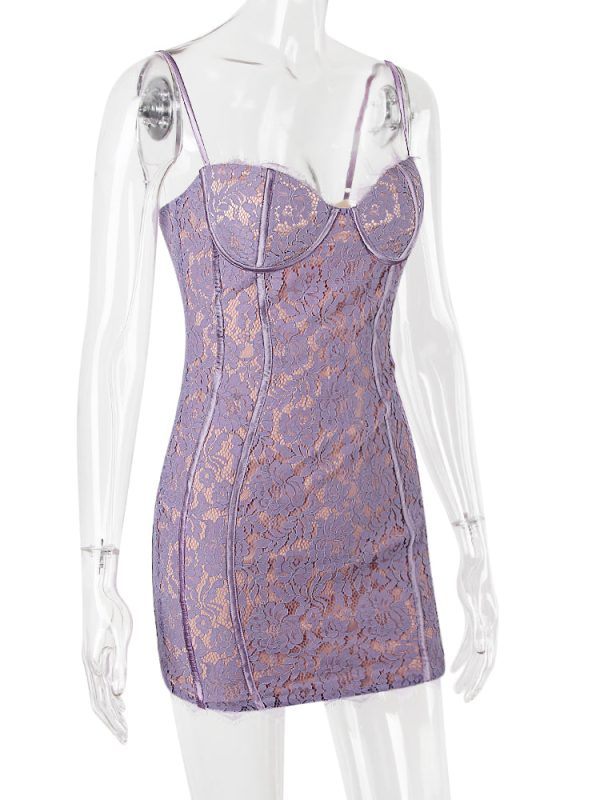 Purple Lace Cupped Strap Mini Dress Purple Lace Cupped Strap Mini Dress
