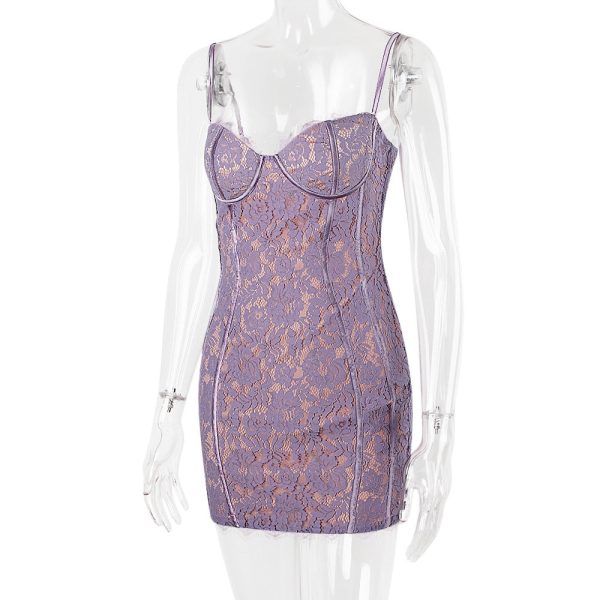 Purple Lace Sleeveless Backless Mini Dress Purple Lace Sleeveless Backless Mini Dress