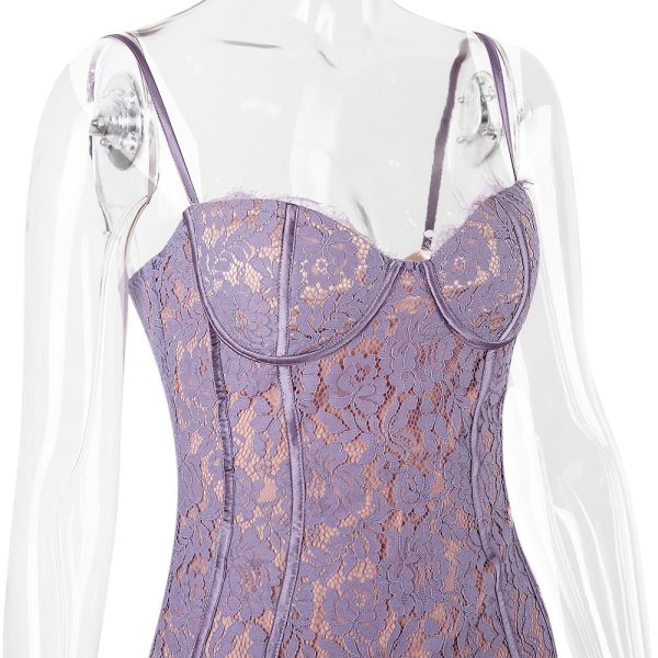 Purple Lace Sleeveless Backless Mini Dress Purple Lace Sleeveless Backless Mini Dress