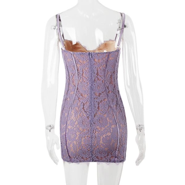 Purple Lace Sleeveless Backless Mini Dress Purple Lace Sleeveless Backless Mini Dress