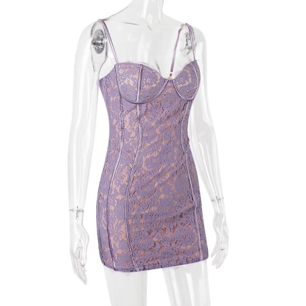 Purple Lace Sleeveless Backless Mini Dress Purple Lace Sleeveless Backless Mini Dress