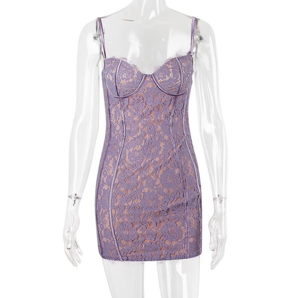 Purple Lace Sleeveless Backless Mini Dress Purple Lace Sleeveless Backless Mini Dress