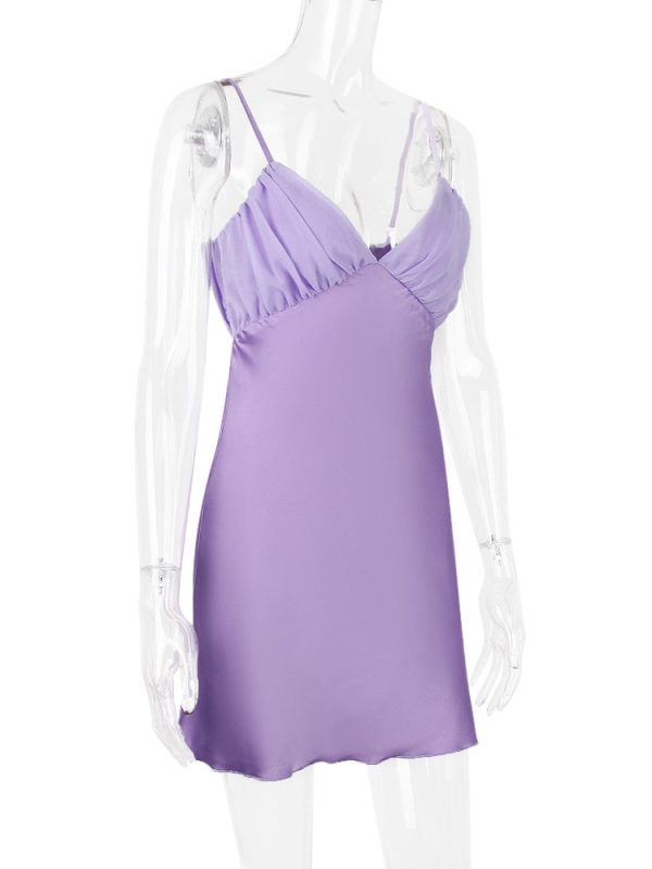 Purple Satin Back Bow Tie-Up Mini Dress Purple Satin Back Bow Tie-Up Mini Dress