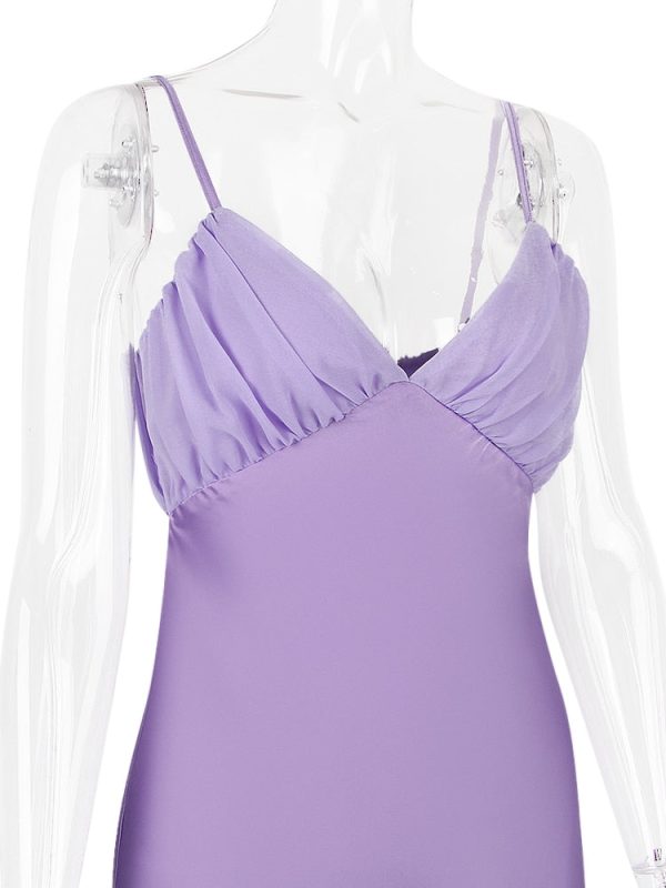 Purple Satin Back Bow Tie-Up Mini Dress Purple Satin Back Bow Tie-Up Mini Dress