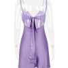 Purple Satin Back Bow Tie-Up Mini Dress Purple Satin Back Bow Tie-Up Mini Dress