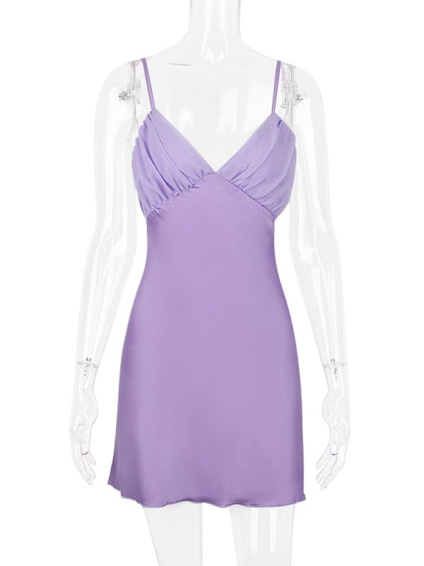 Purple Satin Back Bow Tie-Up Mini Dress Purple Satin Back Bow Tie-Up Mini Dress