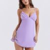 Purple Satin Back Bow Tie-Up Mini Dress Purple Satin Back Bow Tie-Up Mini Dress