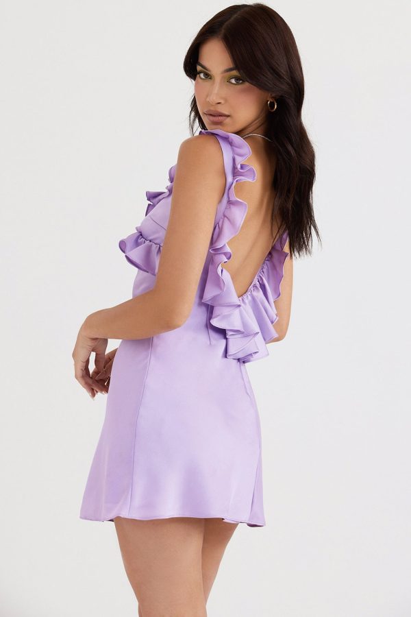 Purple Satin Frill Mini Dress Purple Satin Frill Mini Dress