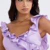 Purple Satin Frill Mini Dress Purple Satin Frill Mini Dress