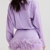 Purple Satin Shirt Style Fur Trim Mini Dress Purple Satin Shirt Style Fur Trim Mini Dress