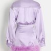 Purple Satin Shirt Style Fur Trim Mini Dress Purple Satin Shirt Style Fur Trim Mini Dress