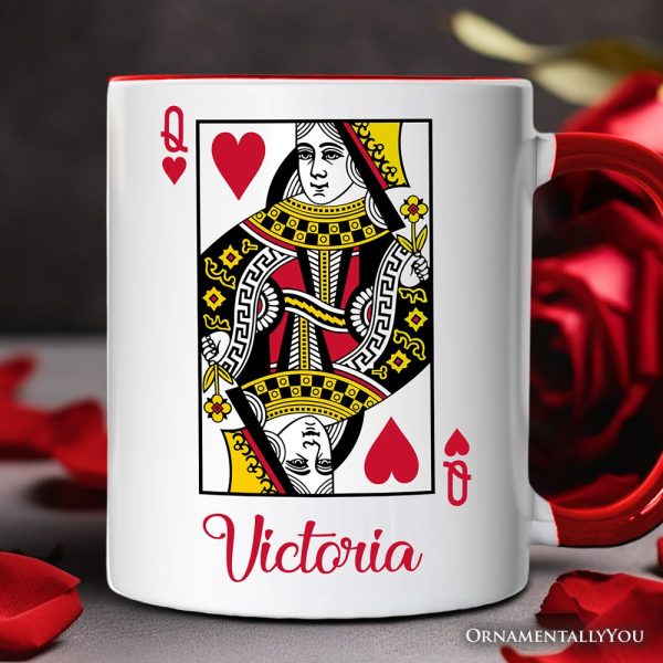 Queen of Hearts Card Personalized Mug, Classic Retro Love Valentine Gift with Custom Name Queen of Hearts Card Personalized Mug, Classic Retro Love Valentine Gift with Custom Name