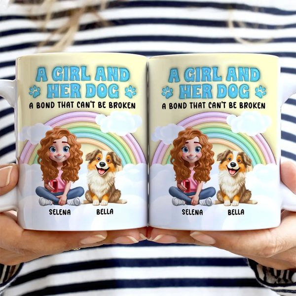 Rainbow A Girl And Her Dogs - 3D Inflated Effect Printed Mug, Personalized White Edge-to-Edge Mug Rainbow A Girl And Her Dogs - 3D Inflated Effect Printed Mug, Personalized White Edge-to-Edge Mug