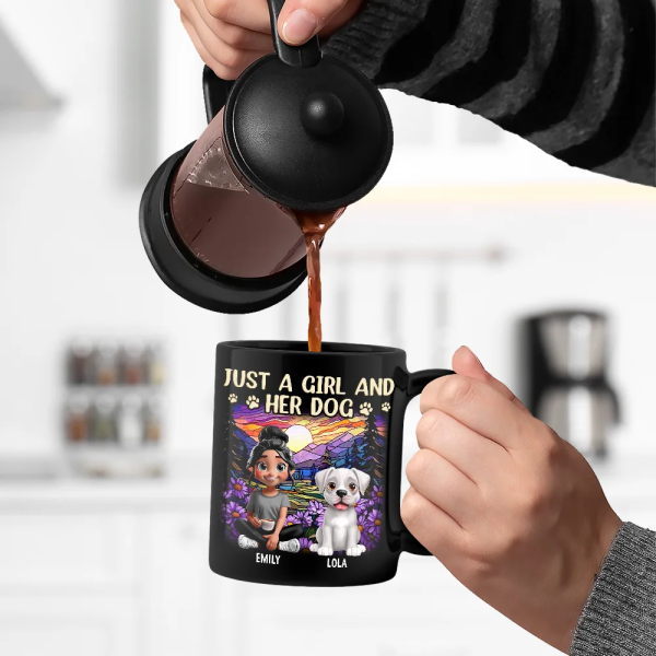 Rainbow Just A Girl And Her Dog - Personalized Black Mug