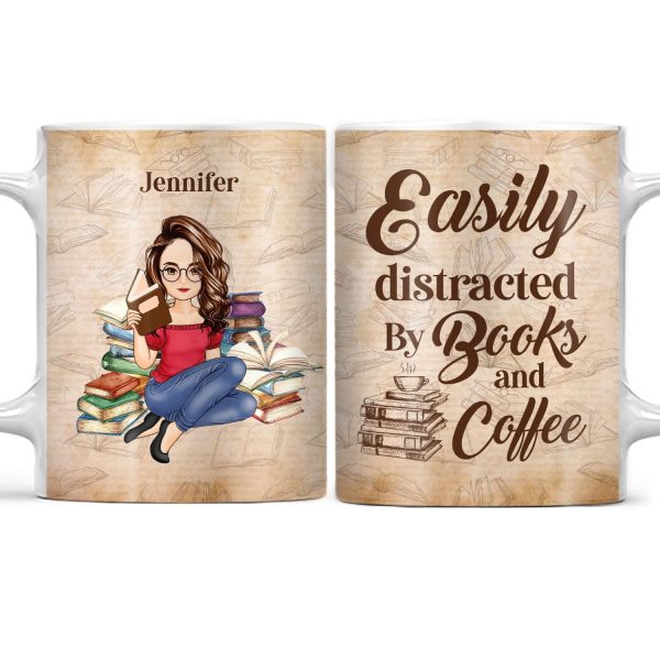 Reading Easily Distracted By Books & Coffee - Gift For Reading - Personalized White Edge-to-Edge Mug Reading Easily Distracted By Books & Coffee - Gift For Reading - Personalized White Edge-to-Edge Mug