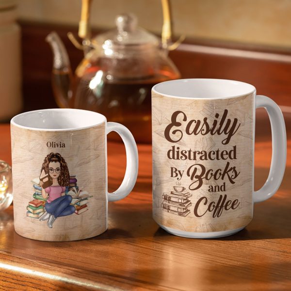 Reading Easily Distracted By Books & Coffee - Gift For Reading - Personalized White Edge-to-Edge Mug Reading Easily Distracted By Books & Coffee - Gift For Reading - Personalized White Edge-to-Edge Mug