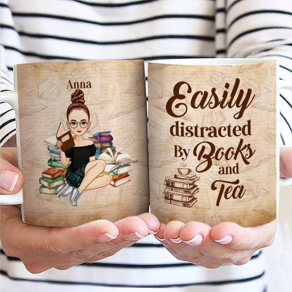 Reading Easily Distracted By Books & Coffee - Gift For Reading - Personalized White Edge-to-Edge Mug Reading Easily Distracted By Books & Coffee - Gift For Reading - Personalized White Edge-to-Edge Mug