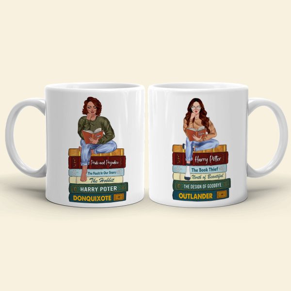 Reading Girl Sitting On Bookstack, Personalized White Mug Reading Girl Sitting On Bookstack, Personalized White Mug