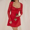 Red Lace Bustier Long Sleeve Mini Dress Red Lace Bustier Long Sleeve Mini Dress