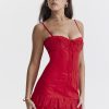 Red Lace Patchwork Buttoned Mini Dress Red Lace Patchwork Buttoned Mini Dress