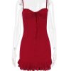 Red Lace Patchwork Buttoned Mini Dress Red Lace Patchwork Buttoned Mini Dress