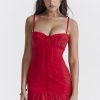 Red Lace Patchwork Buttoned Mini Dress Red Lace Patchwork Buttoned Mini Dress