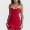 Red Lace Patchwork Buttoned Mini Dress Red Lace Patchwork Buttoned Mini Dress