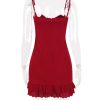 Red Lace Patchwork Buttoned Mini Dress Red Lace Patchwork Buttoned Mini Dress