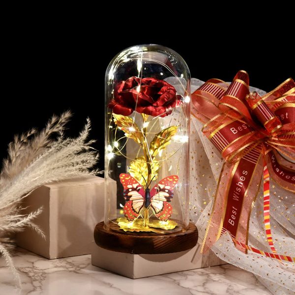 Red LED Rose in Glass Dome – Romantic Gift for Her Red LED Rose in Glass Dome – Romantic Gift for Her