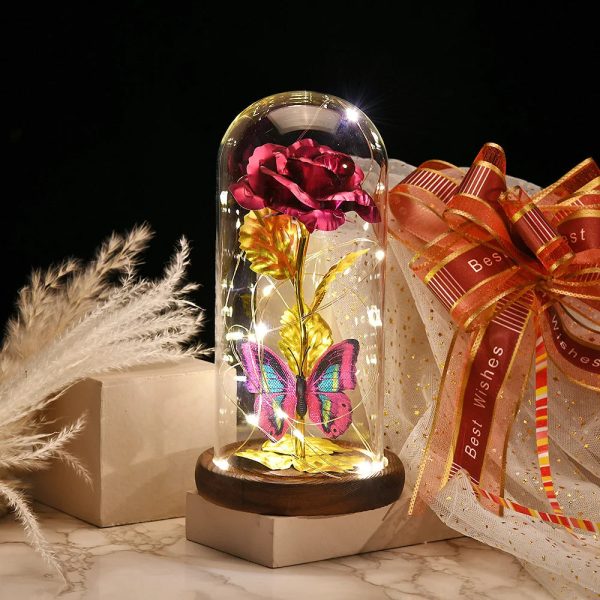 Red LED Rose in Glass Dome – Romantic Gift for Her Red LED Rose in Glass Dome – Romantic Gift for Her