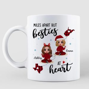 Red Plaid Long Distance Doll Besties Personalized Mug