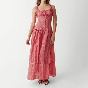 Red Plaid Maxi Dress