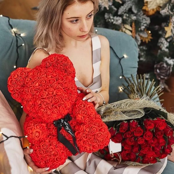 Red Rose Teddy Bear 40cm Artificial Rose Flower Gift Red Rose Teddy Bear 40cm Artificial Rose Flower Gift