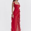 Red Ruffle Split Maxi Dress Red Ruffle Split Maxi Dress