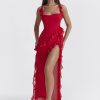 Red Ruffle Split Maxi Dress Red Ruffle Split Maxi Dress