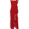 Red Ruffle Split Maxi Dress Red Ruffle Split Maxi Dress