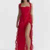 Red Ruffle Split Maxi Dress Red Ruffle Split Maxi Dress