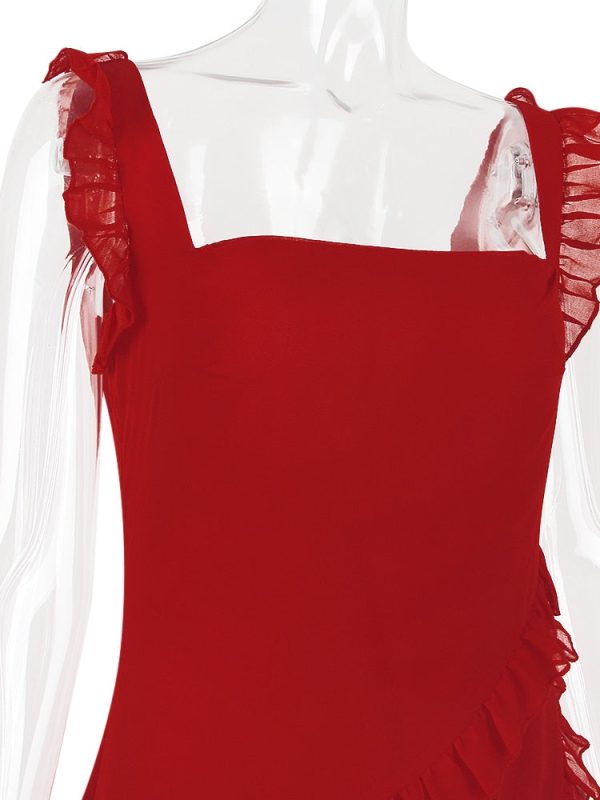 Red Ruffle Split Maxi Dress Red Ruffle Split Maxi Dress
