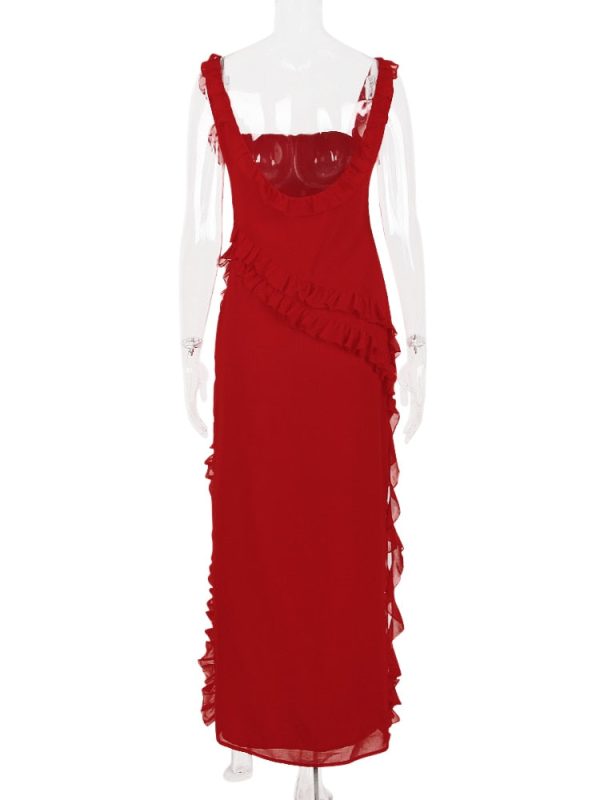 Red Ruffle Split Maxi Dress Red Ruffle Split Maxi Dress