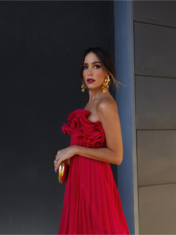 Red Ruffled Pleated Strapless Mini Dress Red Ruffled Pleated Strapless Mini Dress