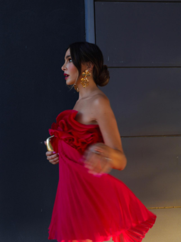 Red Ruffled Pleated Strapless Mini Dress Red Ruffled Pleated Strapless Mini Dress