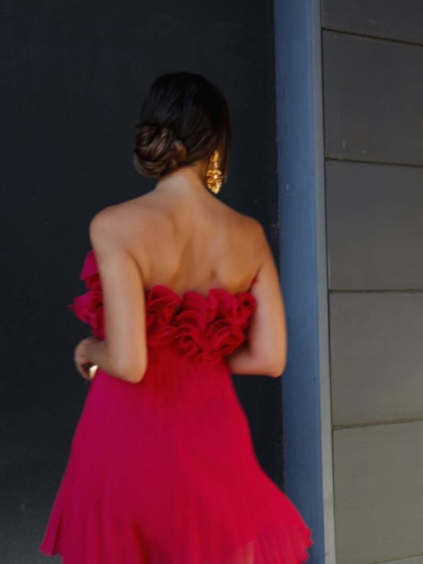 Red Ruffled Pleated Strapless Mini Dress Red Ruffled Pleated Strapless Mini Dress