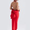 Red Satin Backless Bow Halter Maxi Dress Red Satin Backless Bow Halter Maxi Dress