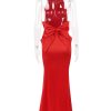 Red Satin Backless Bow Halter Maxi Dress Red Satin Backless Bow Halter Maxi Dress
