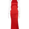 Red Satin Backless Bow Halter Maxi Dress Red Satin Backless Bow Halter Maxi Dress