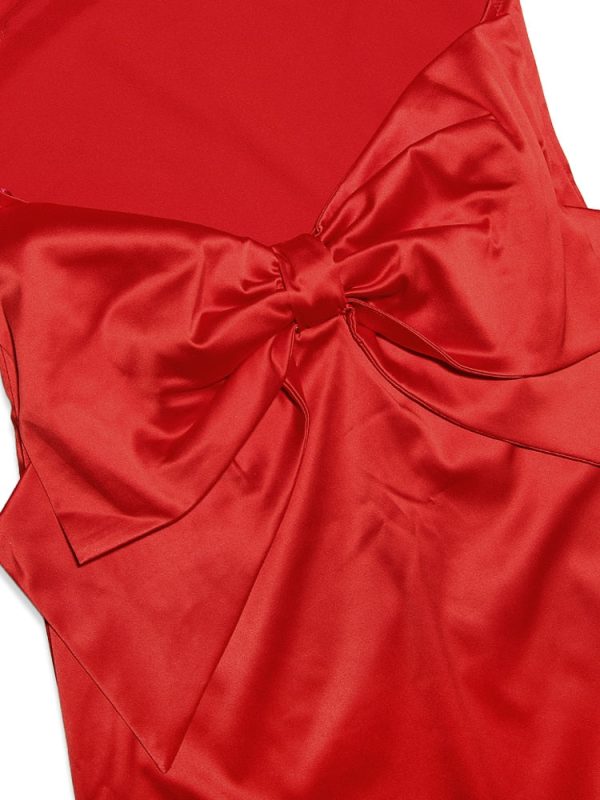 Red Satin Backless Bow Halter Maxi Dress Red Satin Backless Bow Halter Maxi Dress
