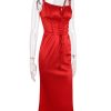 Red Satin Tie-Up Bustier Strappy Midi Dress
