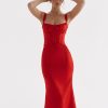 Red Satin Tie-Up Bustier Strappy Midi Dress