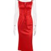 Red Satin Tie-Up Bustier Strappy Midi Dress